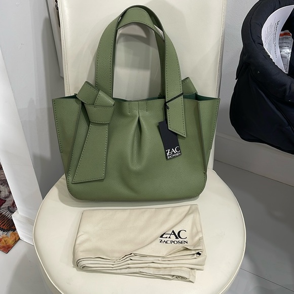 ZAC POSEN Sage Green Anthea Medium Leather Shopper Tote Bag with Duster Bag - Picture 2 of 5